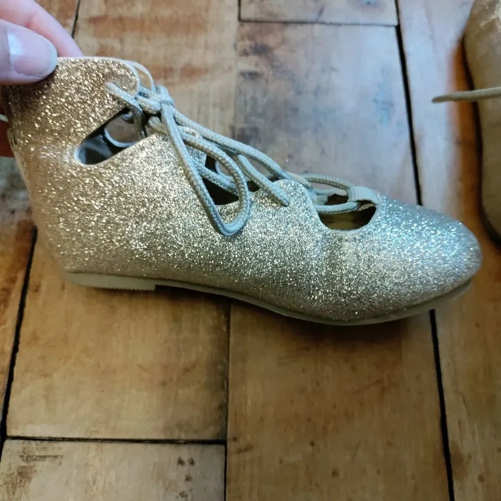 Carters size 7 dress shoes gold glitter lace up birthday shoes special occasion